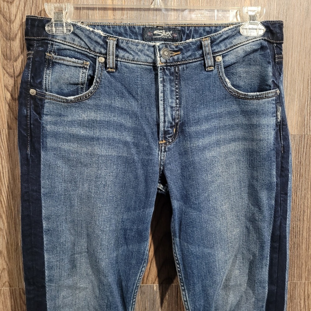 Silver Jeans Vintage Slim Straight Size 28 x 27 Medium Wash 2-Tone Denim - Picture 2 of 9